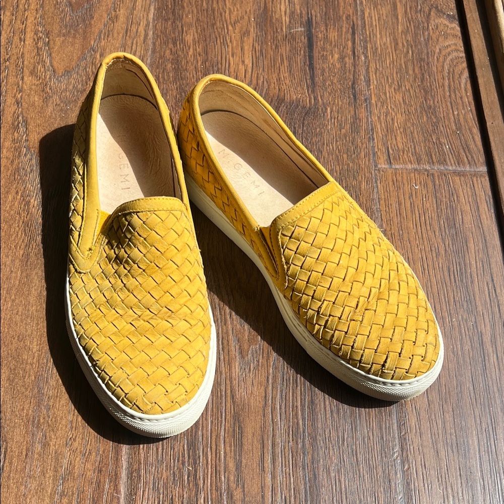 Yellow Leather Woven Slip-On Flats